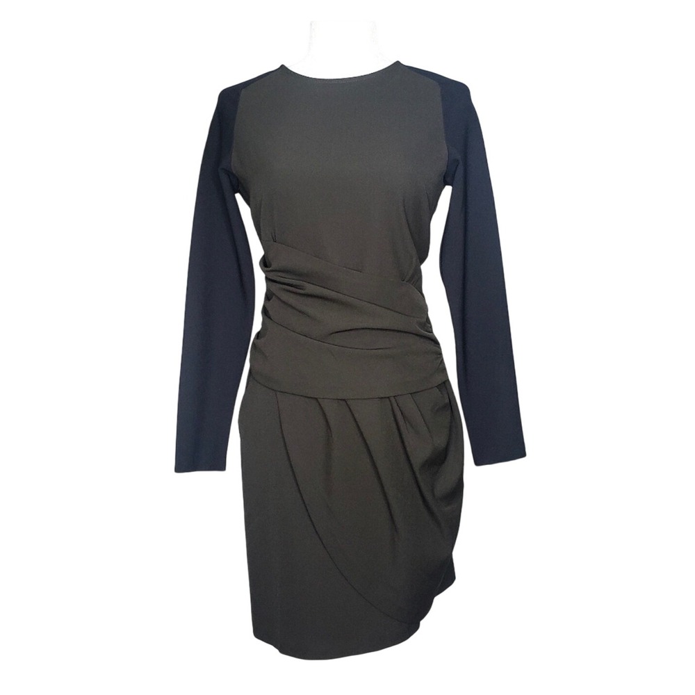 Zara Woman NWT Draped Colorblock Mini Dress M Olive Black Ruched 1752/254/505